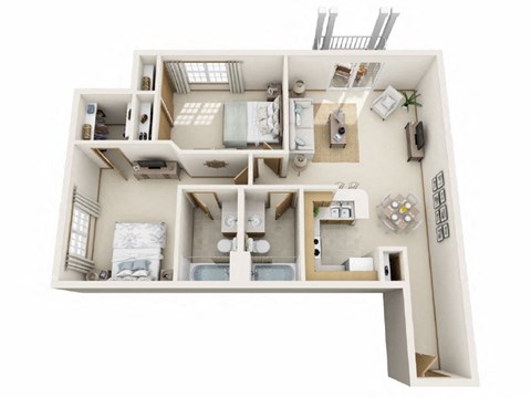 Floor plan for 2 beds, 2 baths, 1196 sqft